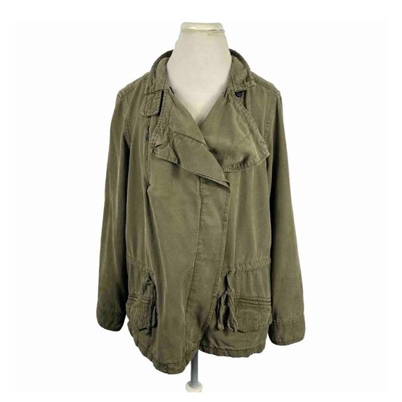 Lucky Brand Jacket Olive Green Button Up Military Canvas Cargo Anorak Size 1X - Picture 1 of 9